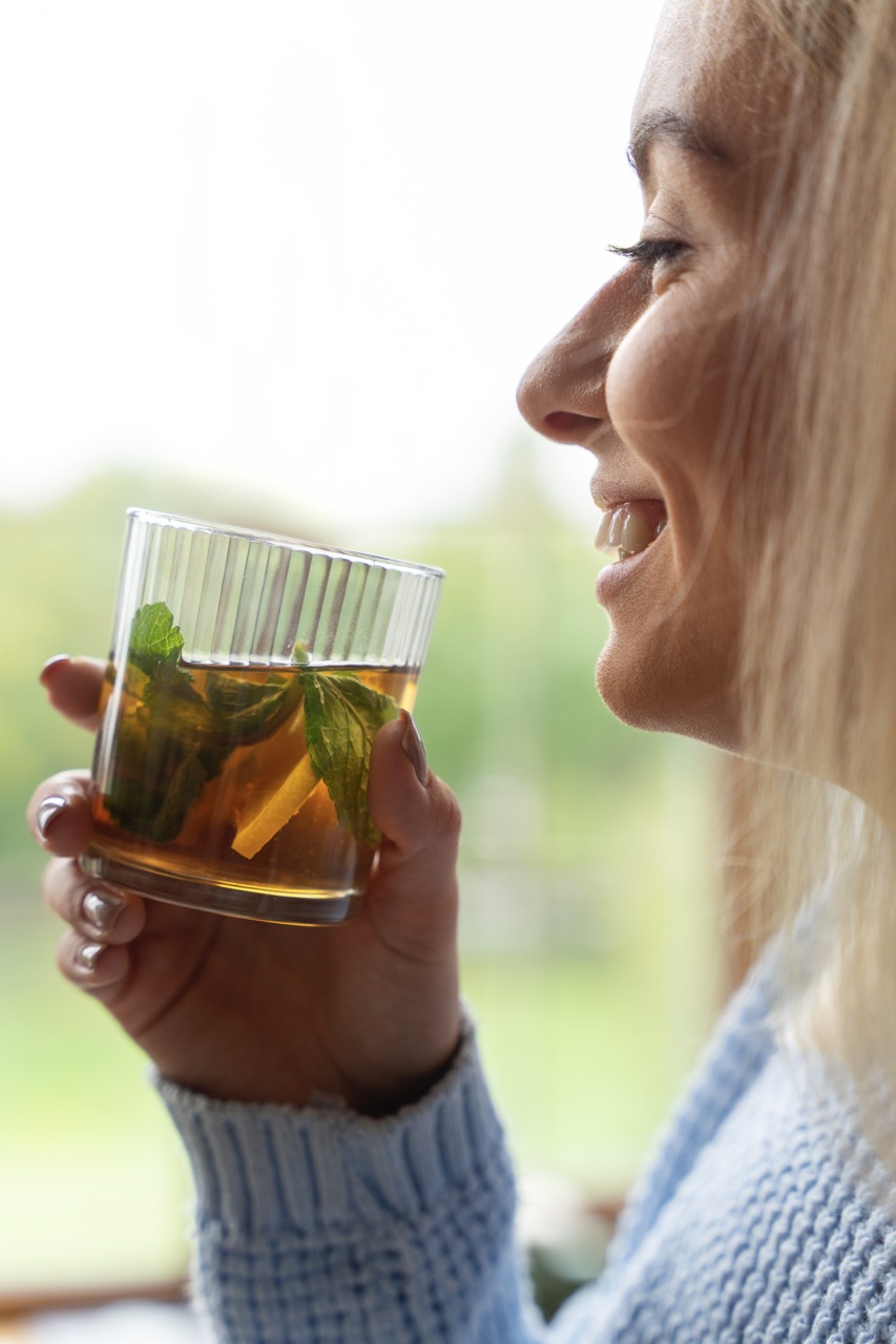 Patient drinking tea as part of her diet